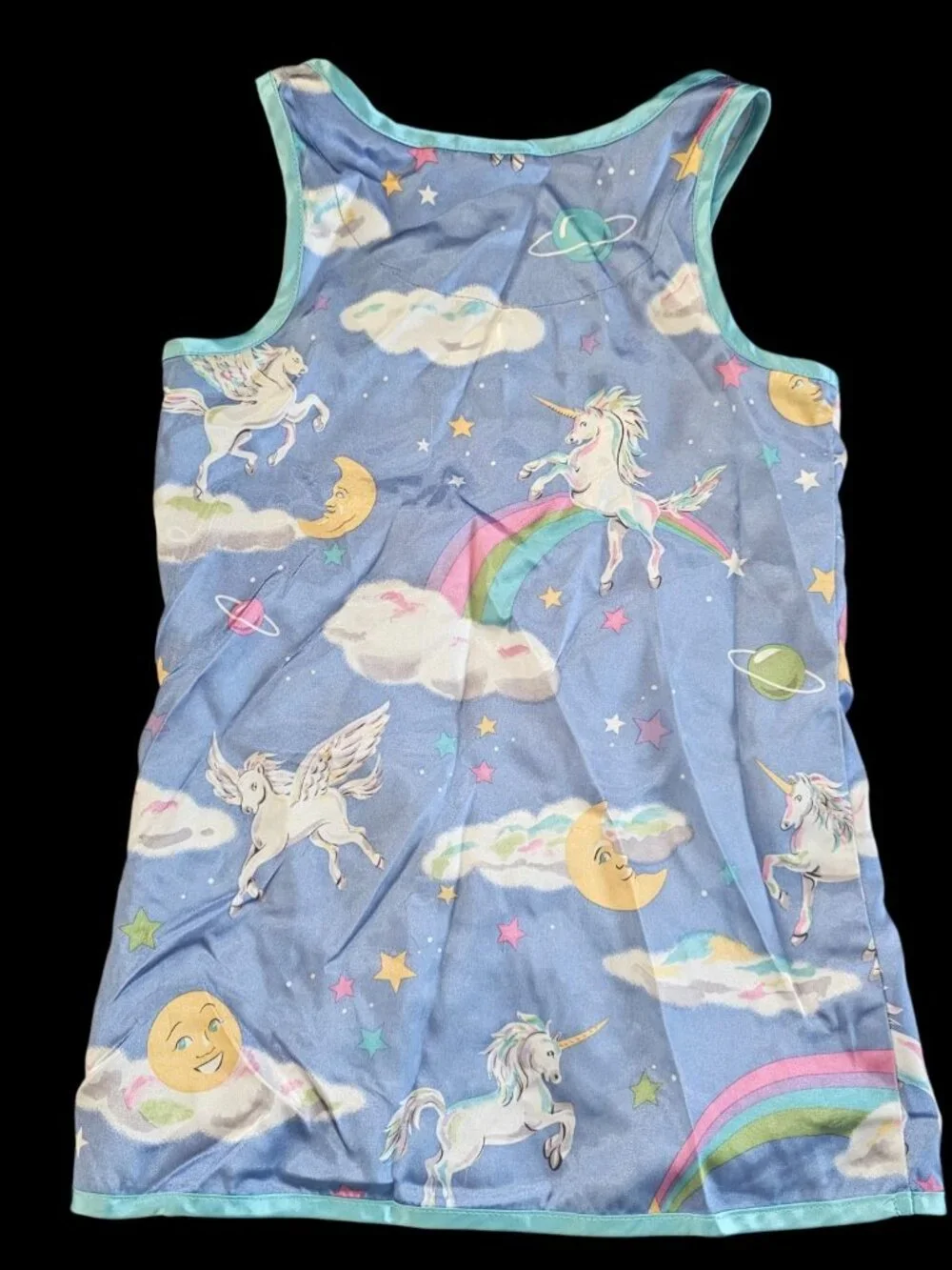 Y2K Nick & Nora Girls Unicorn Pajama Set 2 Piece‎ Sz 4/5 Satin VTG Blue Rainbow